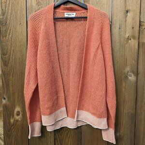 Essentiel Antwerp Mohair Cardigan Small Sheer Orange Metallic Open Front Sweater